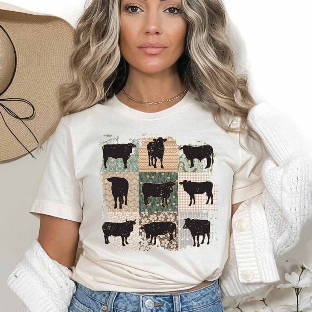 Boho Floral Cow Shirt Retro Farmhouse Chic Cow Tee Cottagecore Aesthetic Cloth